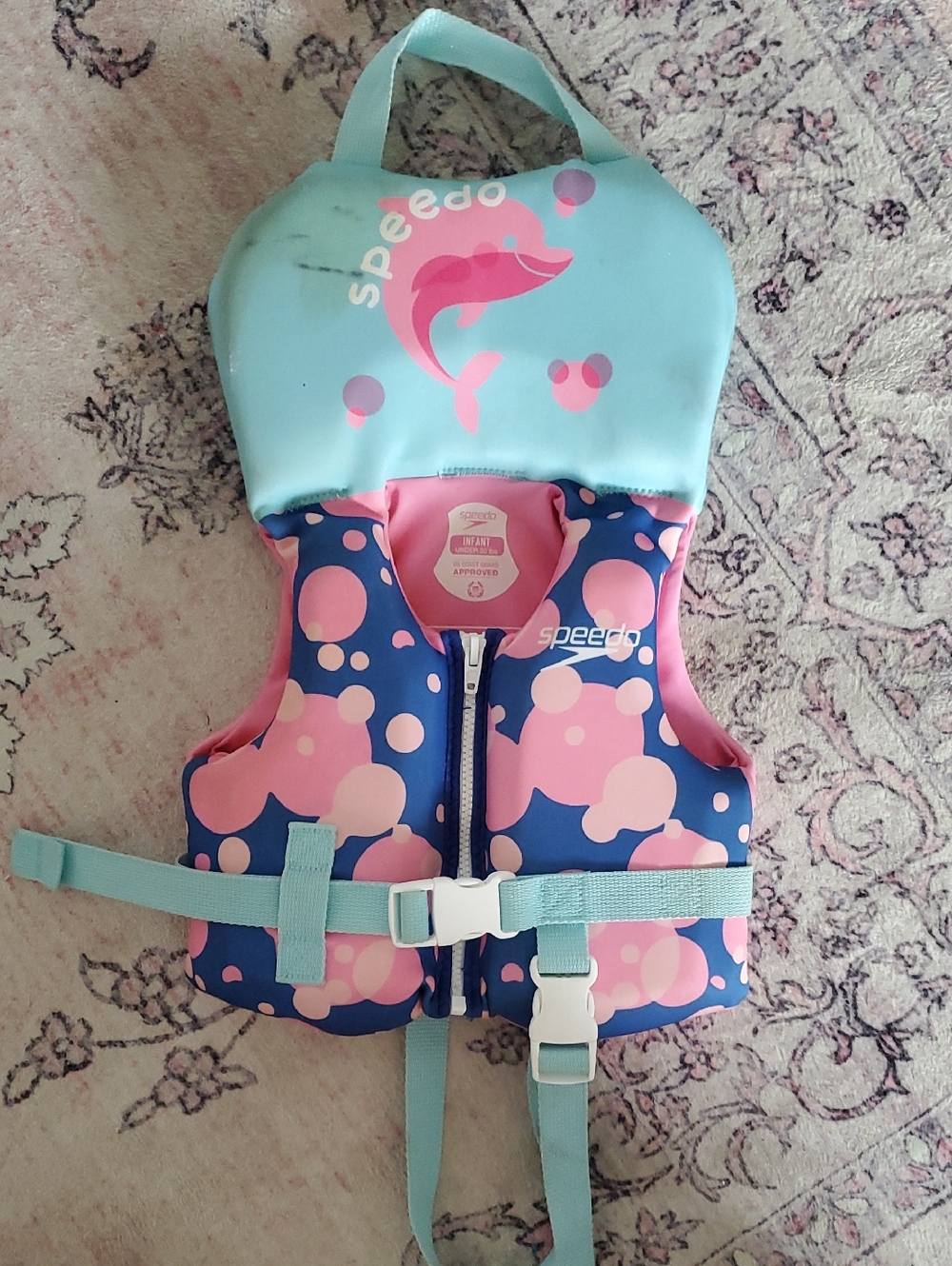 Speedo Kids Swim Vest Blue and Pink with Dolphin Print